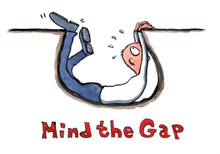 Drawing of a guy falling into a gap