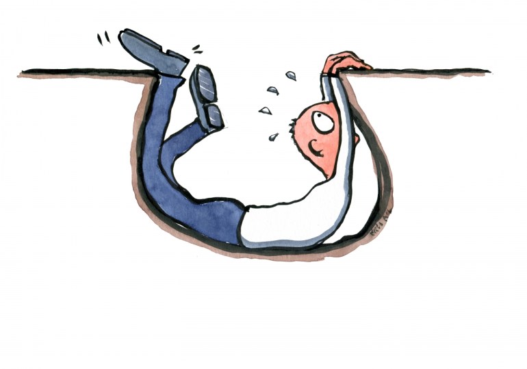 drawing of a guy falling into a gap