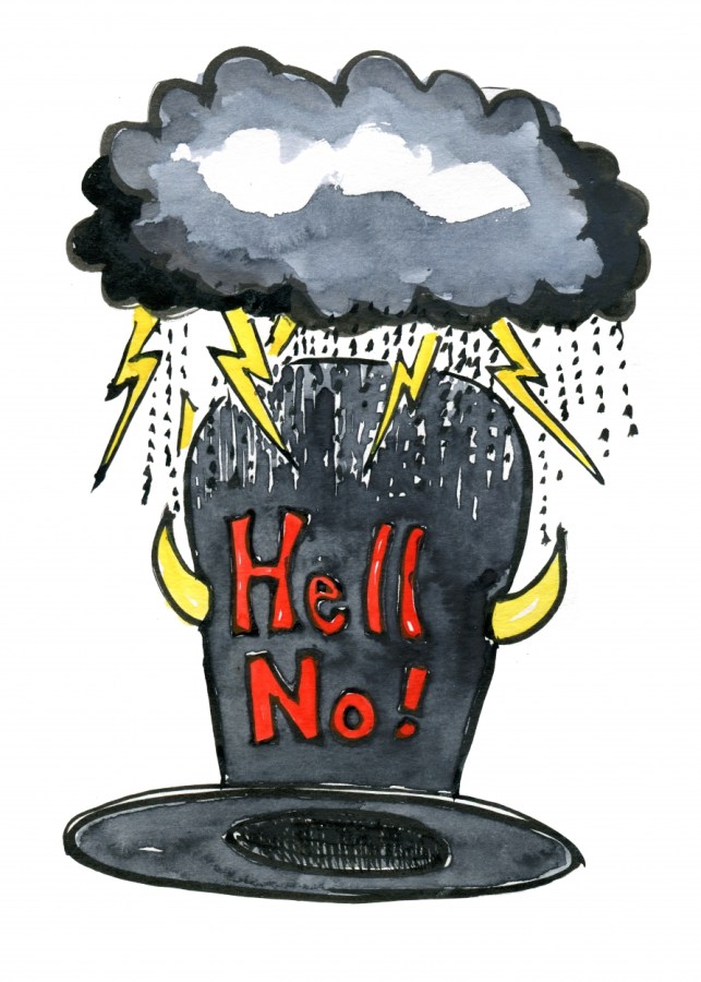 The hell no hat with thunder, lightning and horns