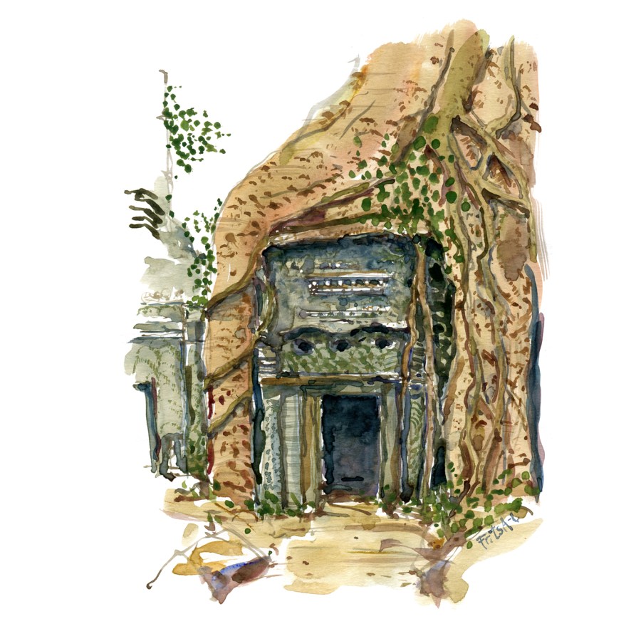 tree covered entrance watercolor
