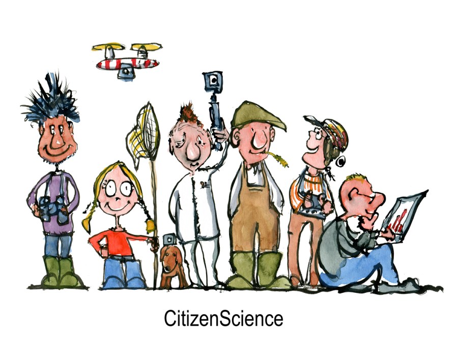 Drawing of a group of citizen scientists
