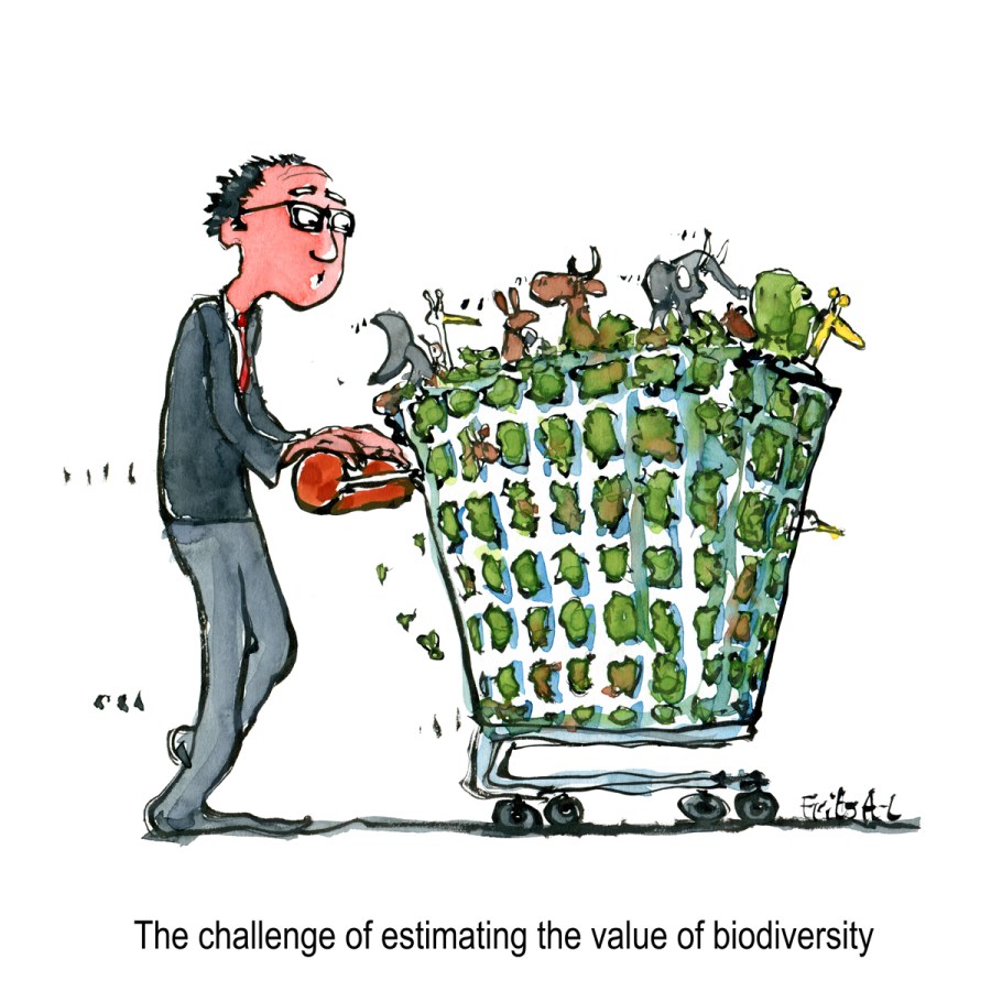 Drawing of a shopping trolley with nature, wildlife and biodiversity
