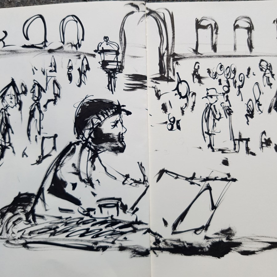 street sketch of painting in front of the central square
