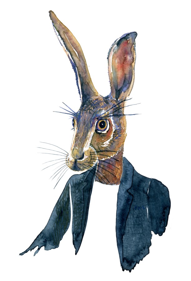 Hare in a suit Watercolor by Frits Ahlefeldt