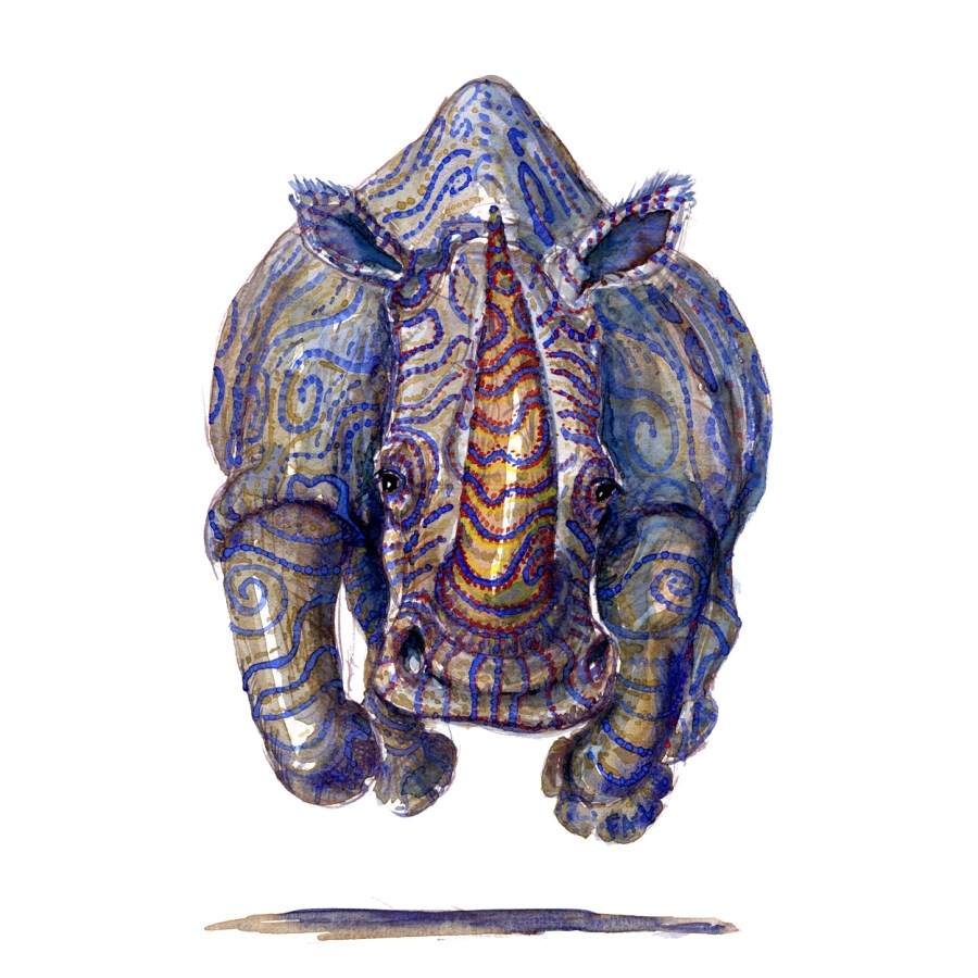 Rhino watercolour by Frits Ahlefeldt