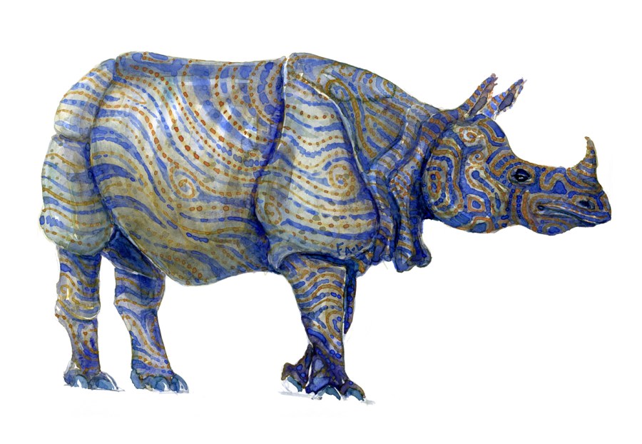 Rhino watercolour by Frits Ahlefeldt