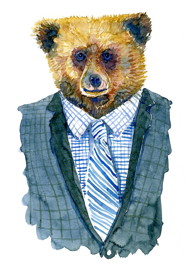 Watercolor of a bear in a suit artwork by Frits Ahlefeldt