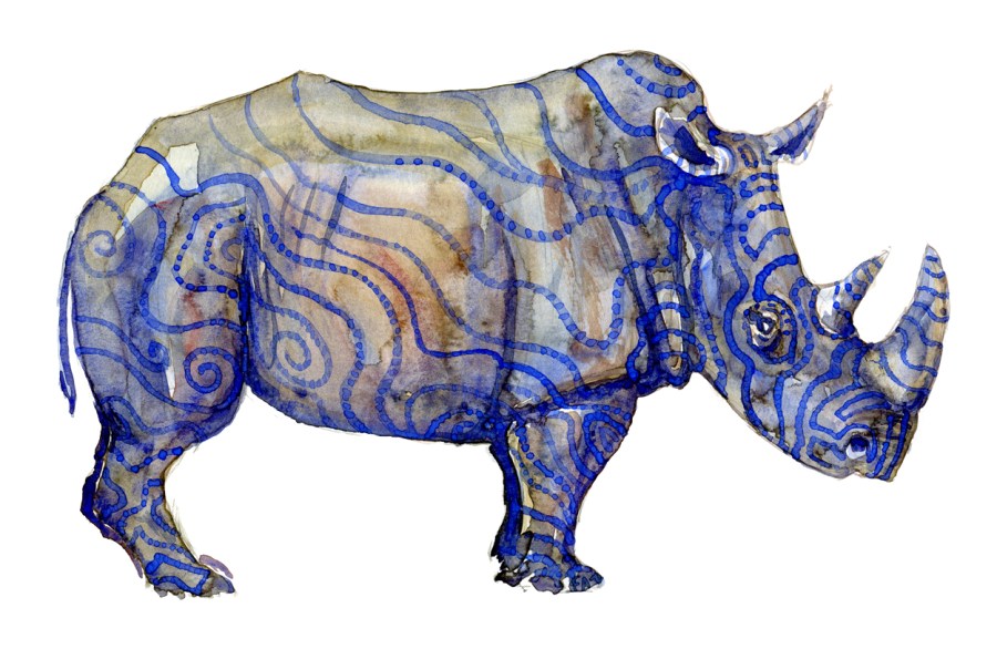 Rhino watercolour by Frits Ahlefeldt