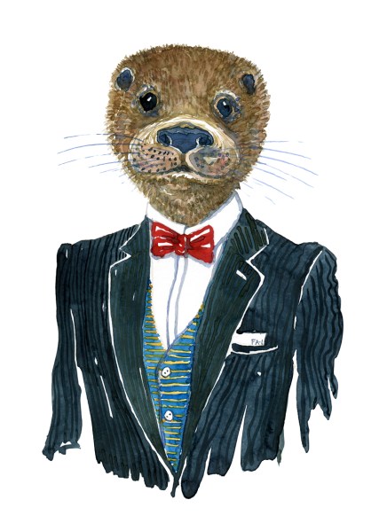 Otter in clothing watercolor painting by Frits Ahlefeldt