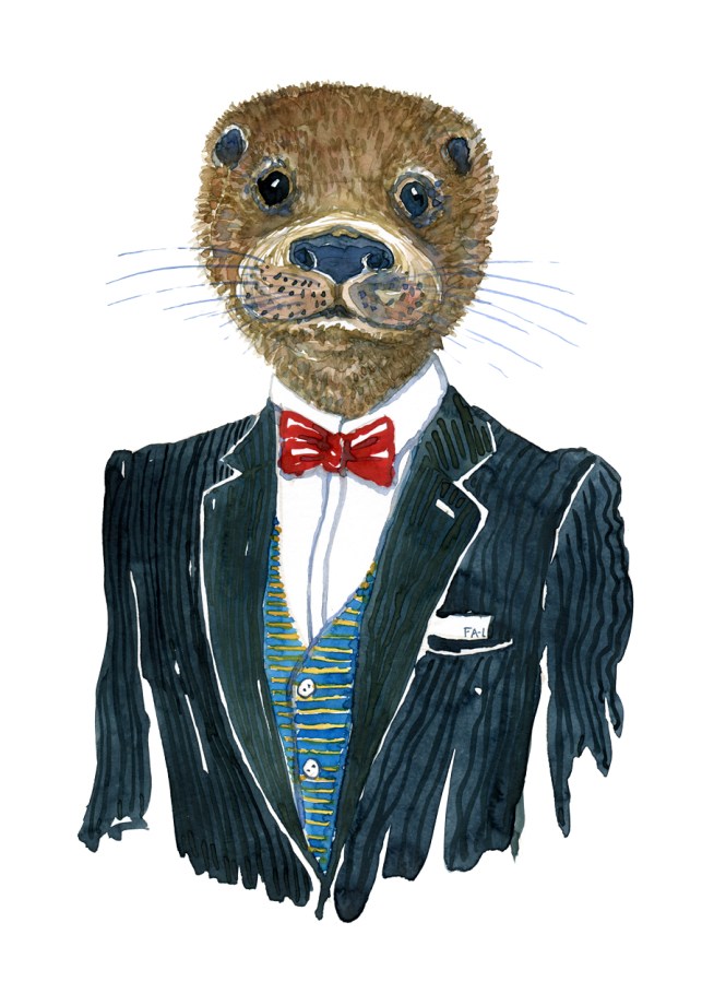 Otter in clothing watercolor painting by Frits Ahlefeldt