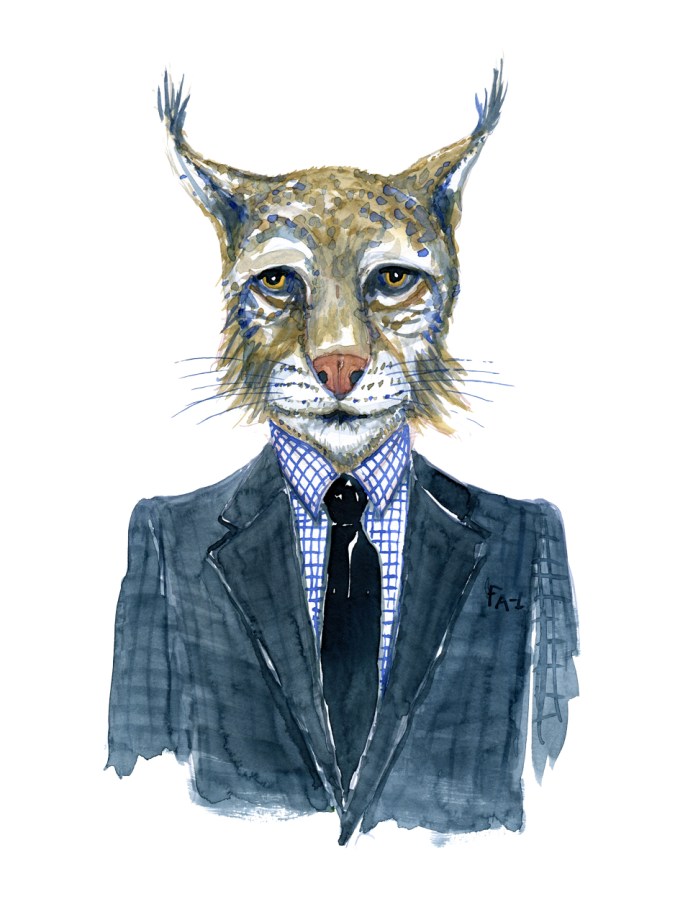 Lynx in clothing watercolor painting by Frits Ahlefeldt
