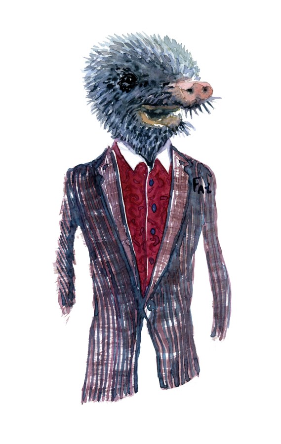 Mole in clothing watercolor painting by Frits Ahlefeldt