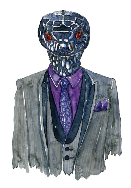 Snake in clothing watercolor painting by Frits Ahlefeldt