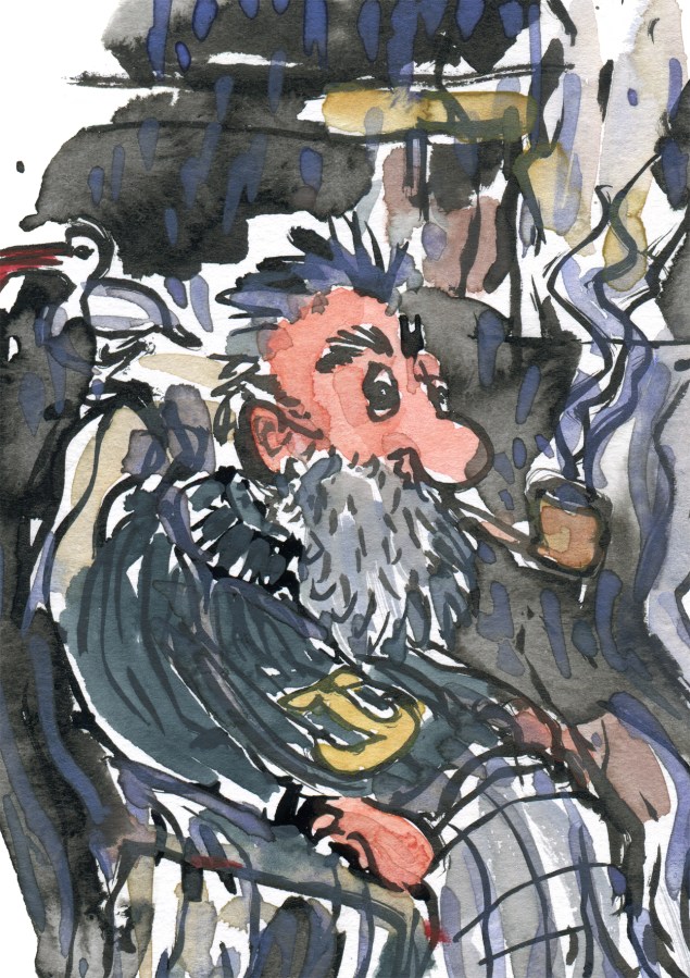 Pipe smoking old sailor - drawing by Frits Ahlefeldt