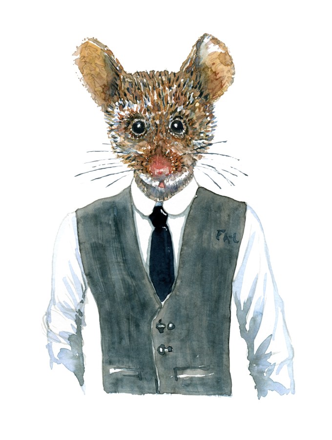 Mouse in clothing watercolor painting by Frits Ahlefeldt