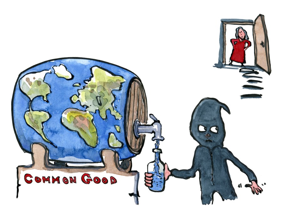 Drawing of a masked figure sneaking in to tap resources from the planet