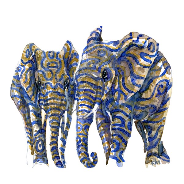 Two elephants watercolor