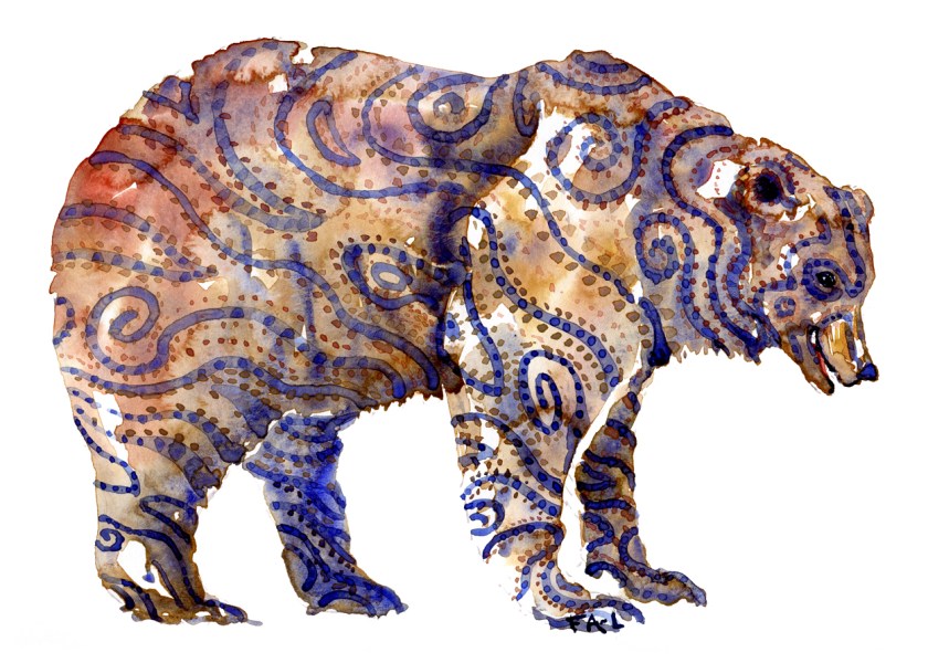 Bear watercolor with Tattoo like markings