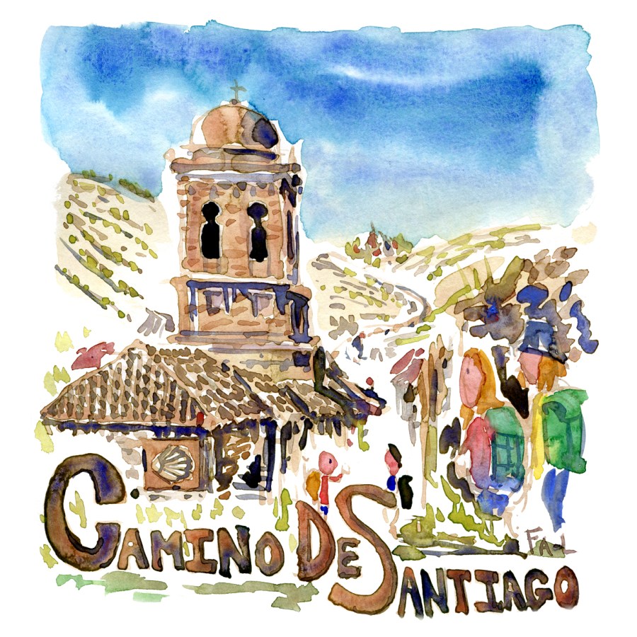 Watercolor of the Camino De Santiago, painting by Frits Ahlefeldt