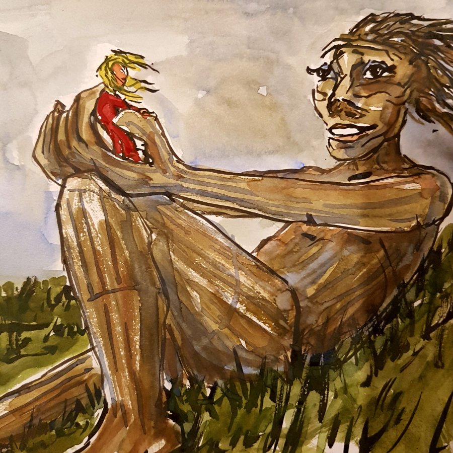 The wood sculpture Hilltop-trine - in copenhagen. drawing by Frits Ahlefeldt, sculpture by Thomas Dambo