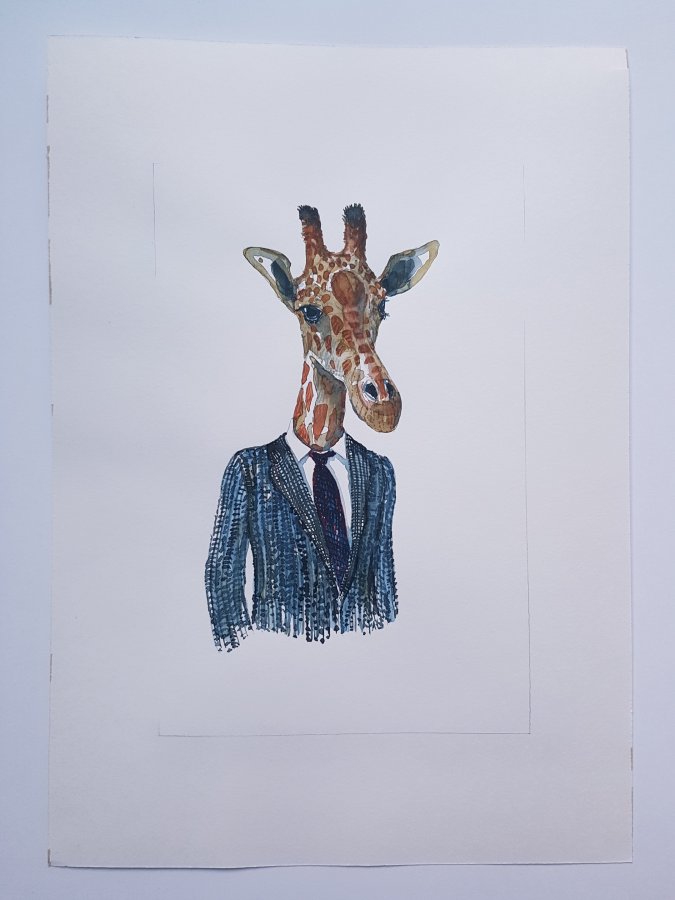 drawing of giraffe in clothes