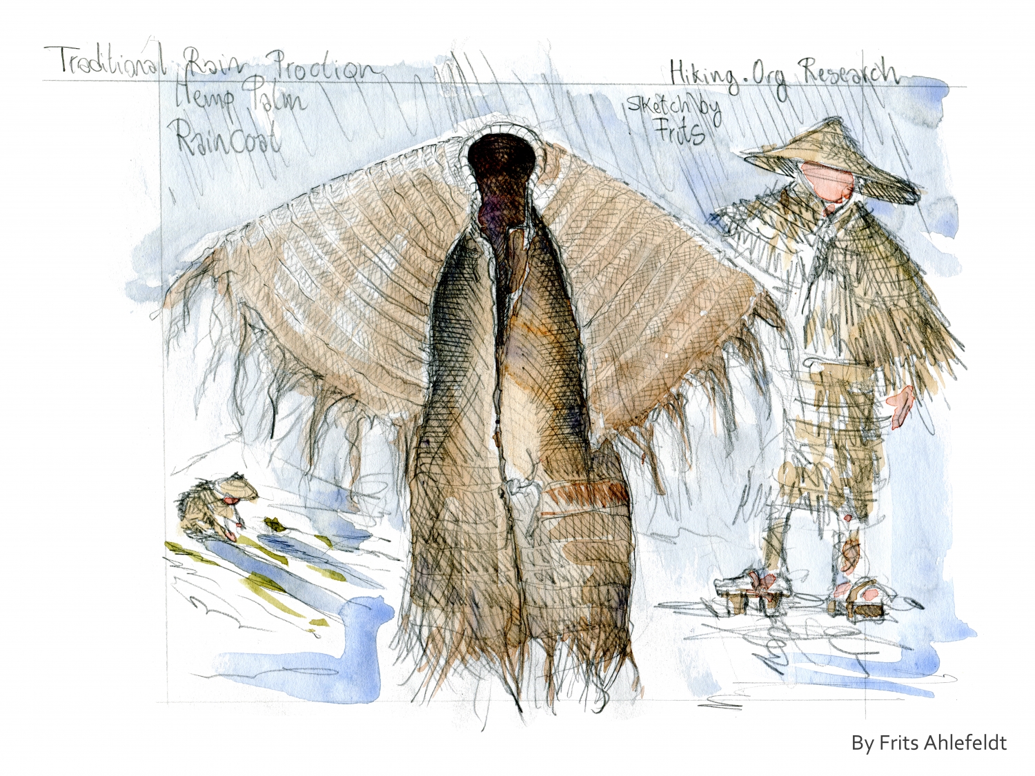 Traditional Japanese Rain jacket - Research sketch by Frits Ahlefeldt