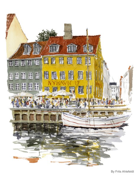 Newhaven, Copenhagen Watercolor painting by Frits Ahlefeldt