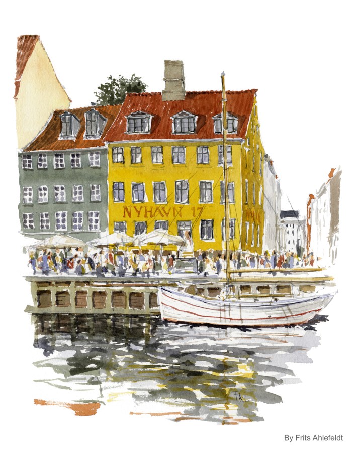 Newhaven, Copenhagen Watercolor painting by Frits Ahlefeldt