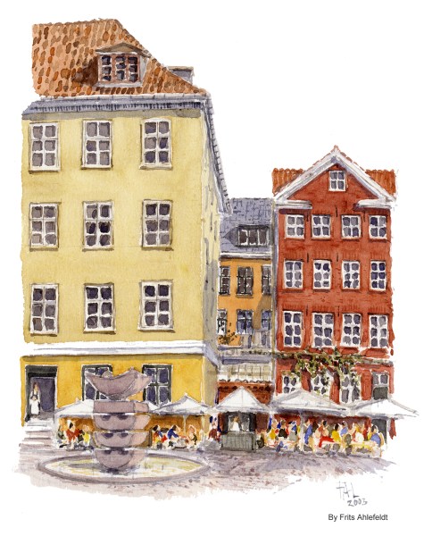 Graabrodre torv, Copenhagen Watercolor painting by Frits Ahlefeldt