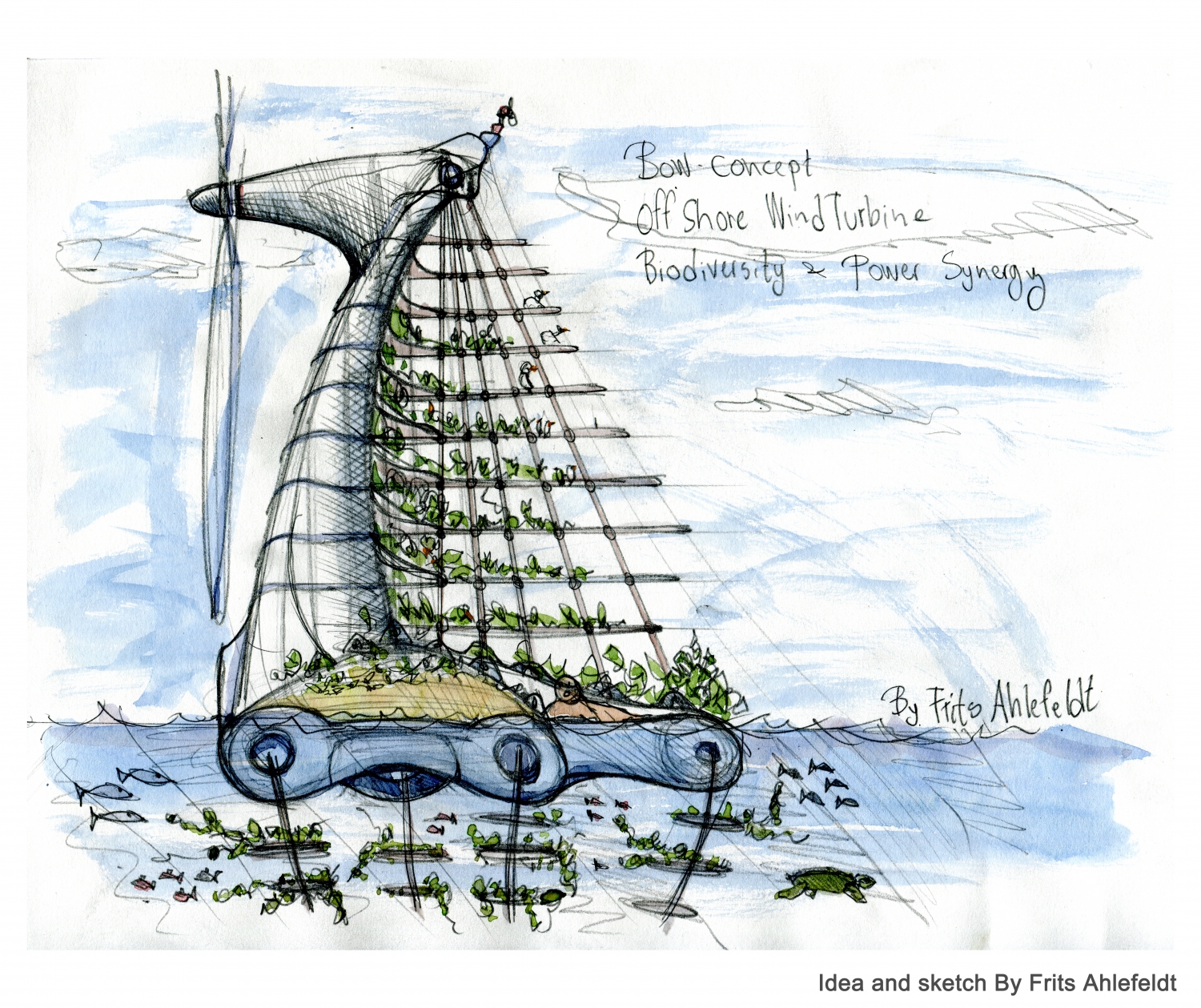 Off shore wind turbine - biodiversity idea. Idea and design by Frits Ahlefeldt