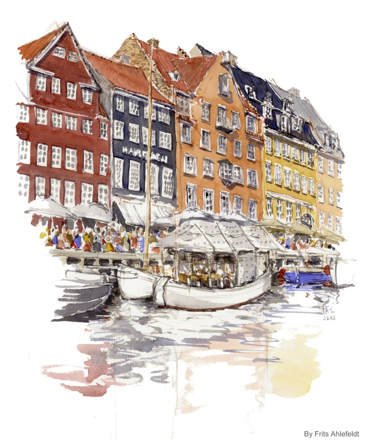 Copenhagen Watercolor painting by Frits Ahlefeldt