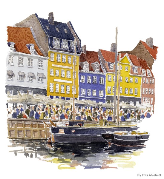 Copenhagen Watercolor painting by Frits Ahlefeldt