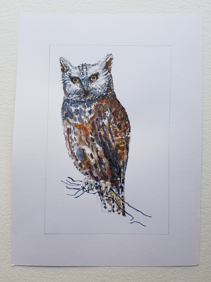 Owl original watercolor by Frits Ahlefeldt