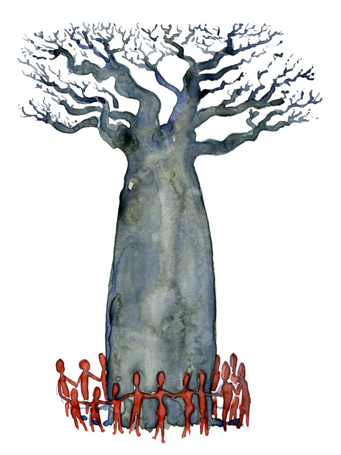 Baobab tree with a community around it