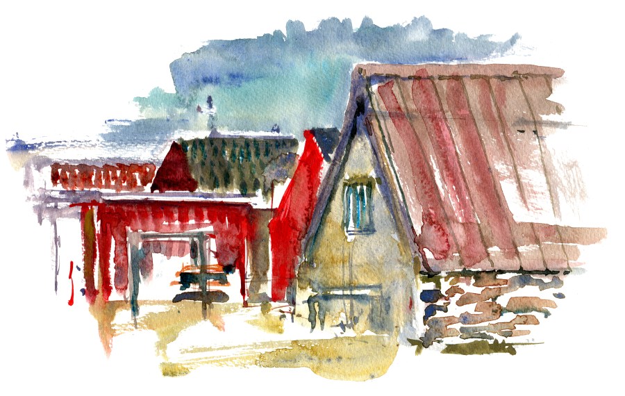 Houses Bornholm - Watercolor by Frits Ahlefeldt