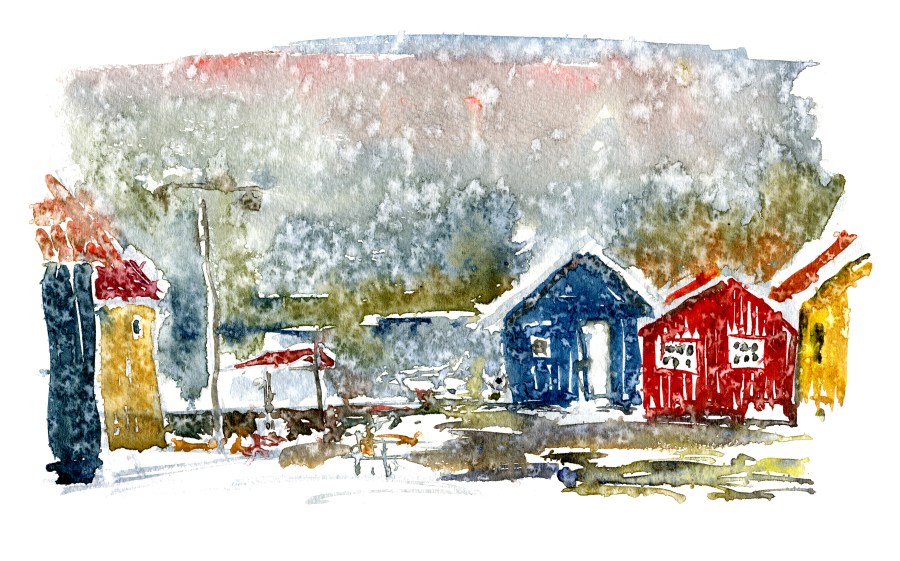 Small houses Watercolor by Frits Ahlefeldt