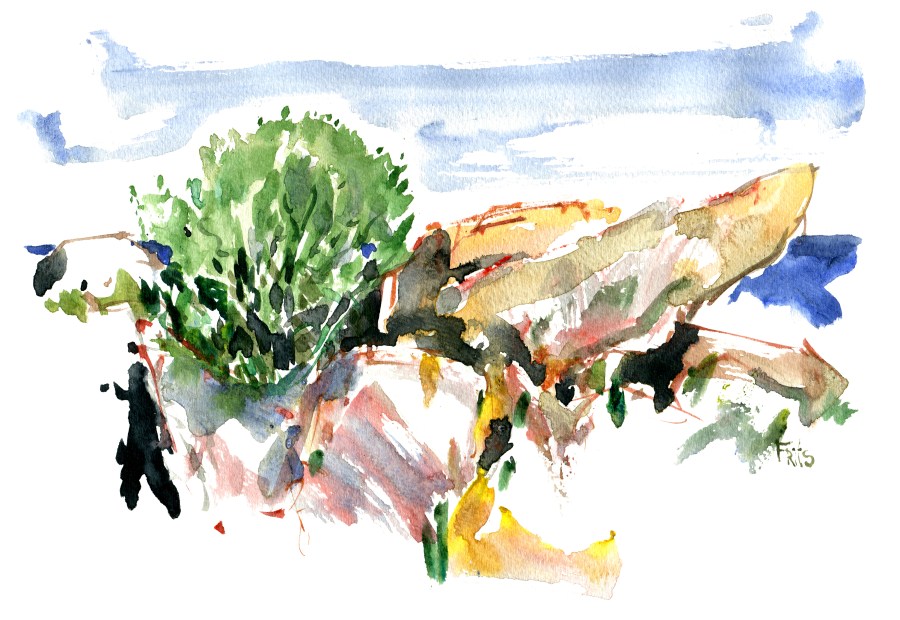 Rocks, Bornholm, Watercolor by Frits Ahlefeldt