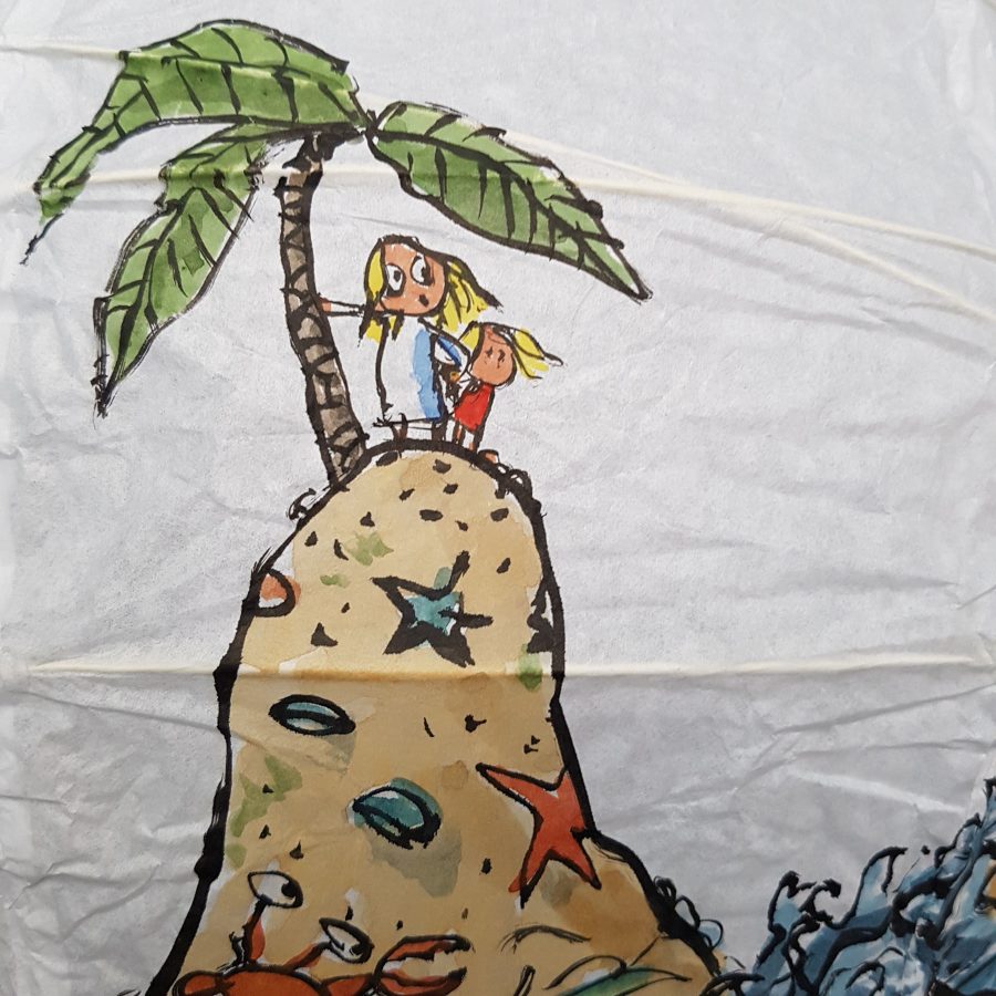 No man is an island at low tide art by Frits Ahlefeldt. SpherePainting on Rice paper lamp