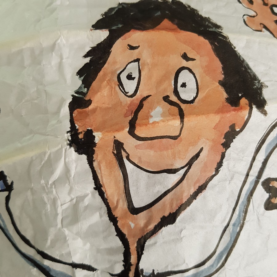 Detail - Happy people all around painting by Frits Ahlefeldt. On Rice paper Lamp