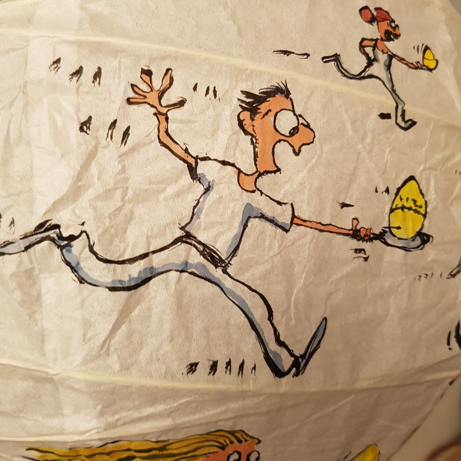 Egg Run with egg timer Detail drawing by Frits Ahlefeldt on Rice paper lamp