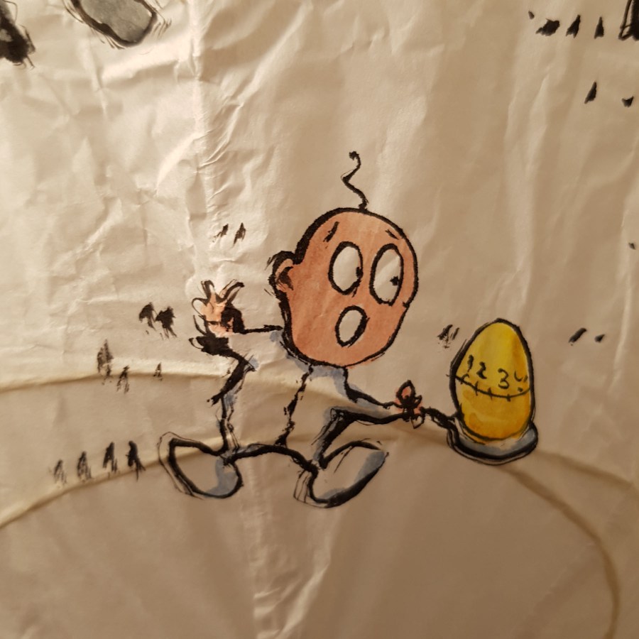 Egg Run with egg timer Detail drawing by Frits Ahlefeldt on Rice paper lamp