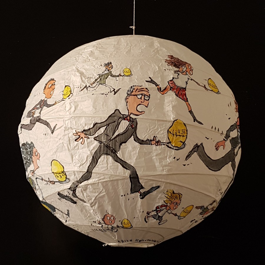 Egg Run with egg timer Detail drawing by Frits Ahlefeldt on Rice paper lamp