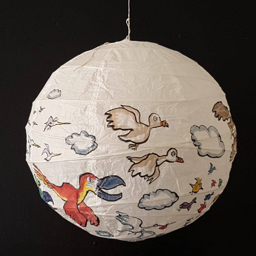 Hand painted artwork on rice paper lamp. Fish in love. By Frits Ahlefeldt
