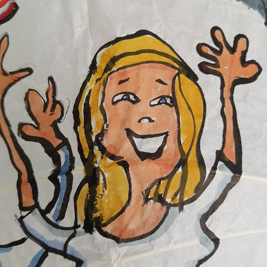 Detail - Happy people all around painting by Frits Ahlefeldt. On Rice paper Lamp