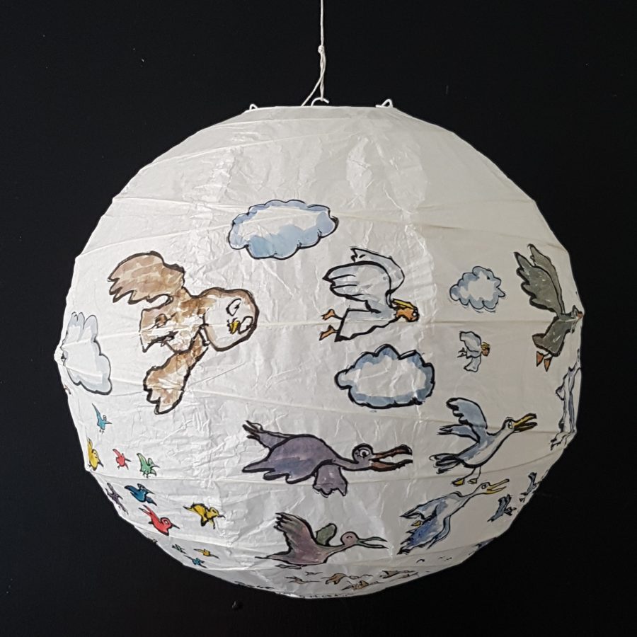 Hand painted artwork on rice paper lamp. Fish in love. By Frits Ahlefeldt