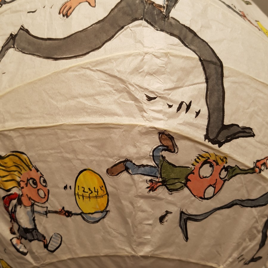 Egg Run with egg timer Detail drawing by Frits Ahlefeldt on Rice paper lamp