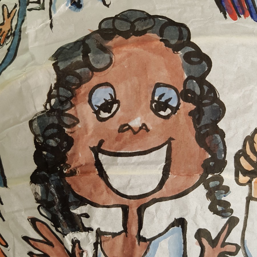 Detail - Happy people all around painting by Frits Ahlefeldt. On Rice paper Lamp