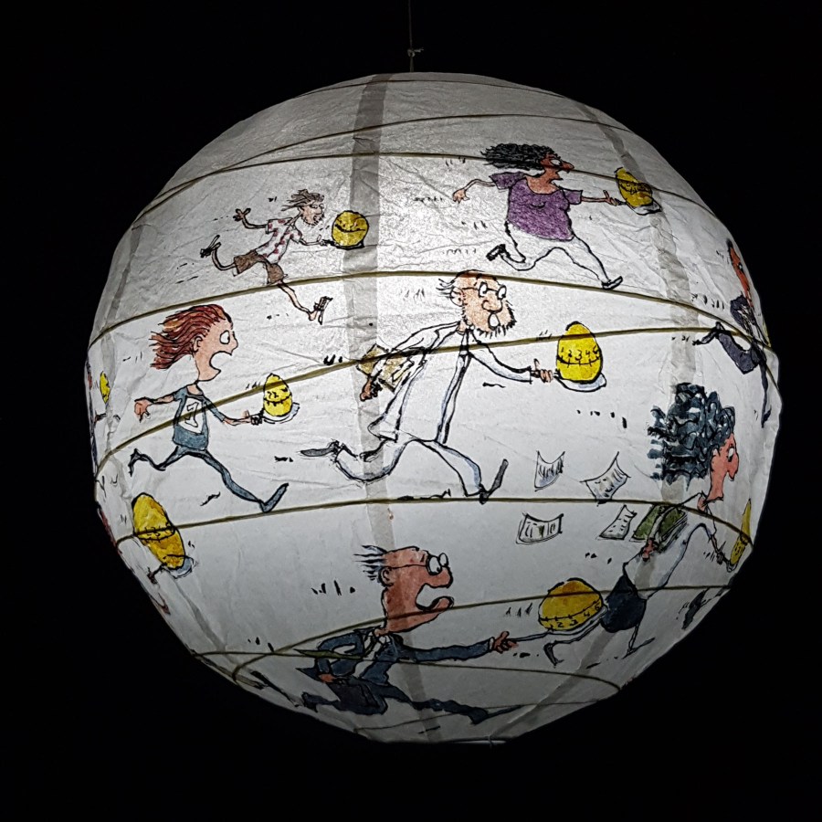 Egg Run with egg timer Detail drawing by Frits Ahlefeldt on Rice paper lamp