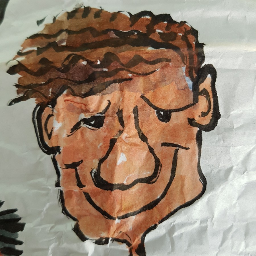 Detail - Happy people all around painting by Frits Ahlefeldt. On Rice paper Lamp