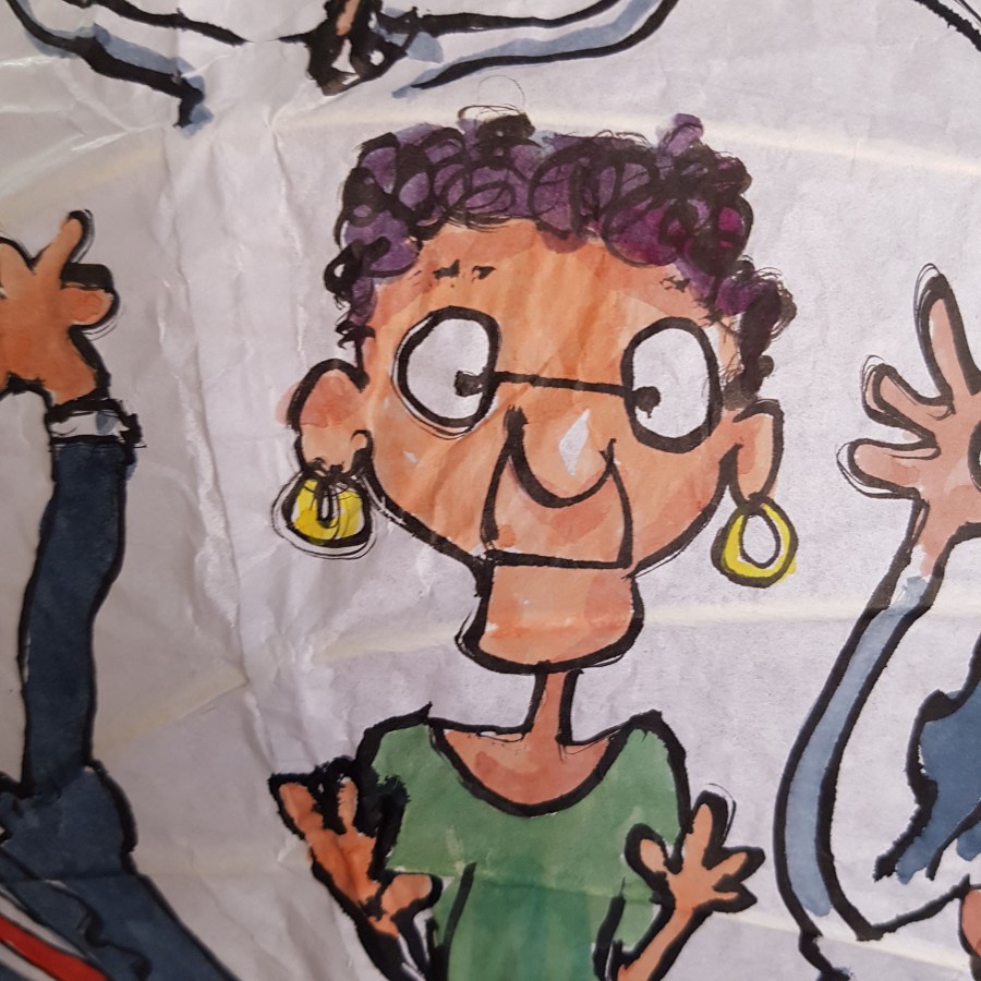 Detail - Happy people all around painting by Frits Ahlefeldt. On Rice paper Lamp